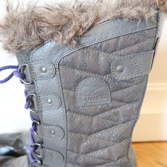 SOREL TOFINO BOOTS II waterproof grey lace up fur warm 8 snow winter quilted prp - Picture 2 of 8